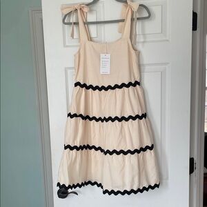 NWT Women’s Cream Tie-Shoulder Dress with Black Trim S